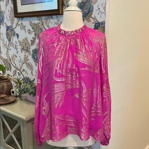 Lilly Pulitzer Caline Metallic Leaf Print Top